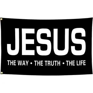 Jesus The Way Truth Life Flag Faith Over Fear Flag 3x5 Outdoor Christian Jesus American Worship Flags for Outside Bedroom Room College Dorm Office Wall Banner Decor