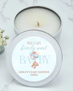 We Can Bearly Wait Blue Baby Shower Favor Candle