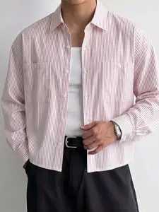 INCERUN Men's Casual Simple Loose Striped Long Sleeve Shirt, Perfect for Daily Wear, Comfortable and Stylish, Ideal for All Seasons