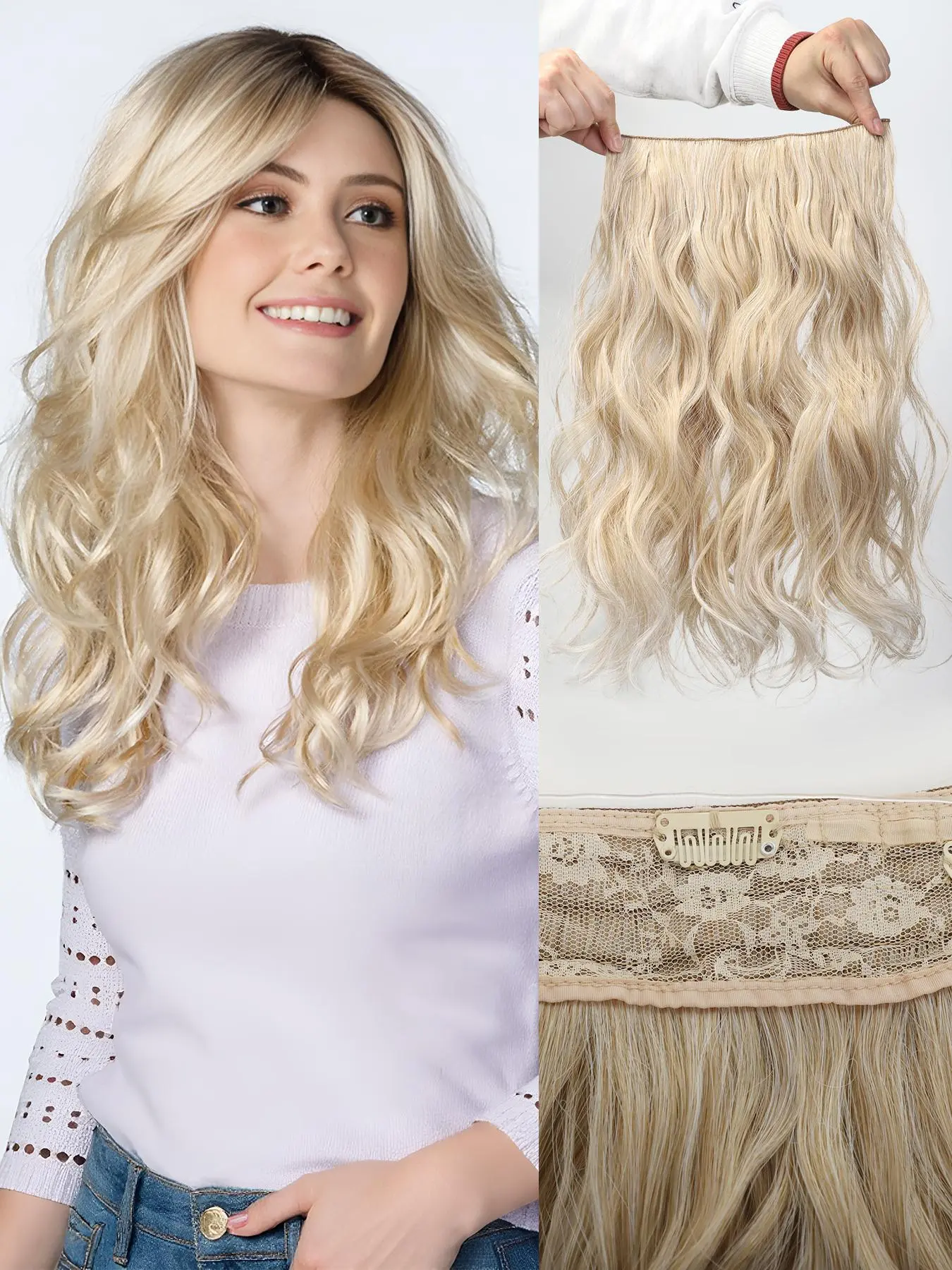 20 Inch Long Wavy Clip-in Hair Extension, Wavy Hair Extensions, Gorgeous Fluffy Wigs for Women, Natural Fluffy Synthetic Wigs for Party, Daily Use, Long Wavy Hairpieces