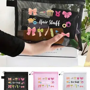 Mesh Makeup Bag with Hair Accessory Pattern, Multifunctional Cosmetic Pouch, Makeup Storage Organizer, Portable Cushion Storage, Travel Essential, Gift for Women
