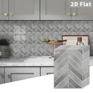 10PCS GST Dark Gray Brushed Herringbone PE Crystal Foam Tile Stickers Color Box Waterproof Oil-Proof Anti-Collision Peel and Stick Backsplash for Kitchen Bathroom