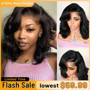 [Upgraded 7x6 Lace] Menglle Hair Glueless Pre Cut Lace 7X6 Bouncy Body Wave Lace Front Wigs Ready To Go Short Bob Human Hair Wigs Side Part Beginner Friendly#Summervibes