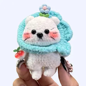 Handmade Amigurumi Crochet White Cat with Detachable Scarft Plushie