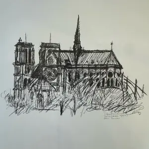 Debra L. Alms Limited Edition Charcoal Drawing of Notre Dame in Paris, France - Artistic Sketch of Gothic Architecture, Signed & Framed