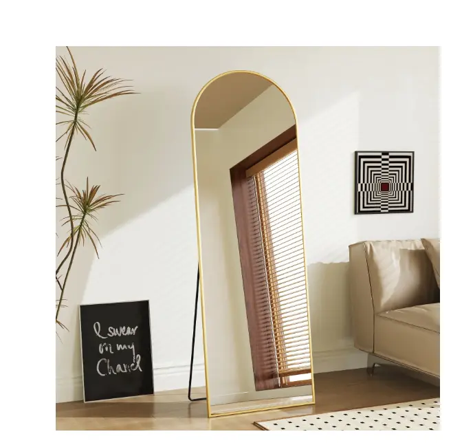 CONCETTA 58"x19" Arched Frame Aluminium Full-Length Mirror - Wall-Mountable, Floor-Standing Option, Durable Safety Glass, Easy Installation, Enhanced Reflection, Gold Home Decor