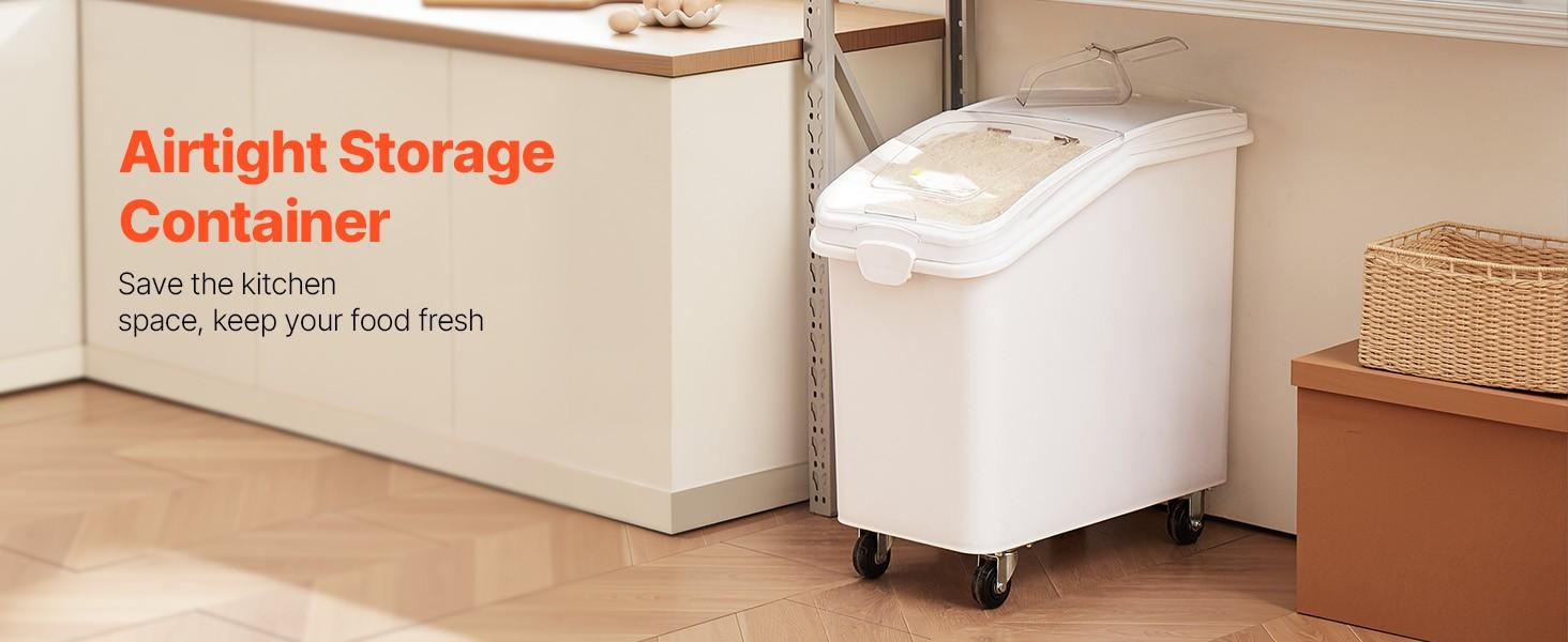 27 Gallon Ingredient Storage Bin with Scoop, Sliding Lid, and 500 Cup Capacity, Commercial Grade Food Container for Bulk Ingredients, Kitchen Organization, White, Food Safe, Easy to Clean, Stackable Design