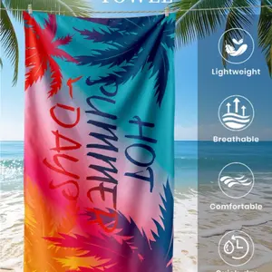 Printed Beach Towel, Coconut Tree Stripe Pattern, Super Absorbent, Lightweight, Soft Microfiber, Ideal for Pool, Gym, Yoga, Bathroom bath blanket