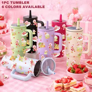 1pc 40oz Stainless Steel Tumbler with Handle and Straw, Funny Pickle Pattern Insulated Thermal Cup, Car Cup Holder Friendly Travel Mug for Coffee and Ice Drinks, Large Capacity Reusable Cup, Funny Gag Gift for Friends