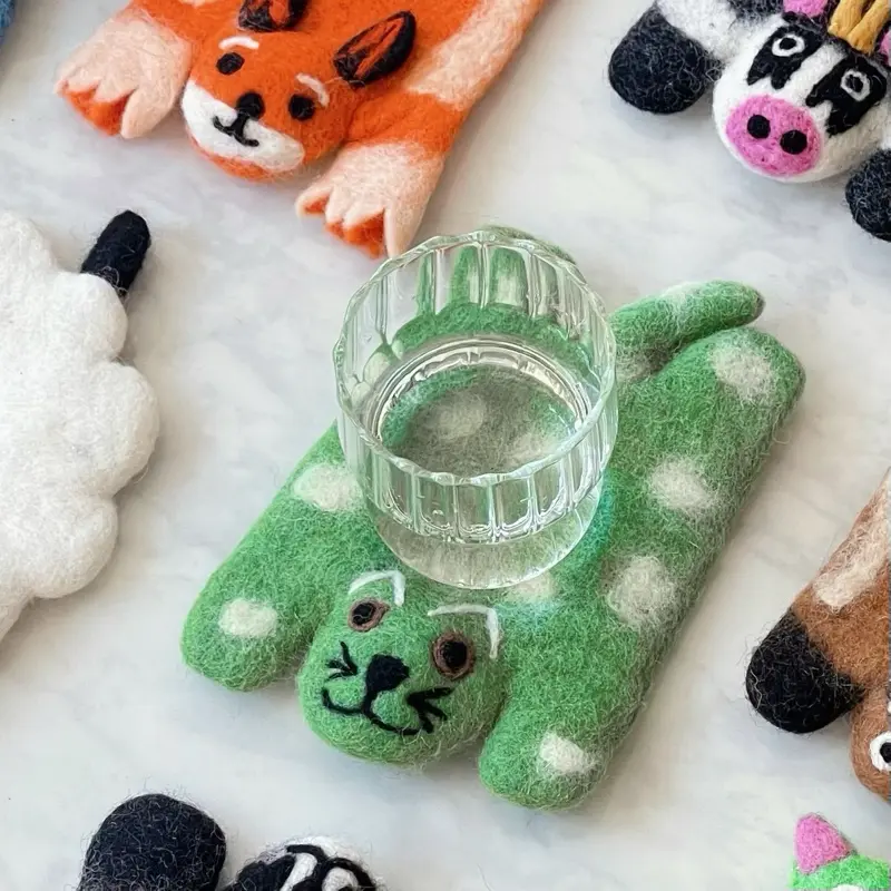 WoolFoo Cozy Handmade Wool Felt Coasters - Soft BPA Free Cat Design Placemats for Table Protection - Kawaii Cat Coasters in Various Adorable Colors
