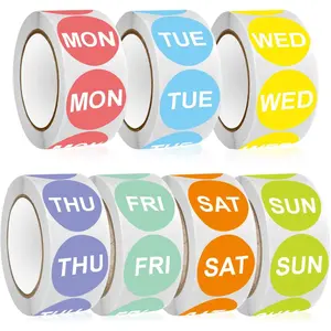3500PCS 7-Day of the Week Sticker 1" Round Day Dot Food Rotation Labels Removable Date Stickers for Food Containers 7 Rolls Self Adhesive (500 Labels/Roll)