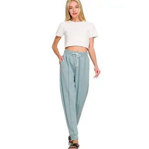 Zenana Soft Scuba Center Seam Line Drawstring Jogger Sweatpants