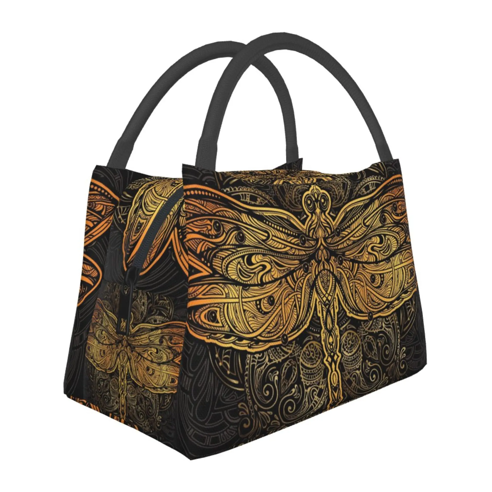 Lunch box, lunch bag, reusable portable insulation bag, insulation bag,dragonfly pattern, suitable for outdoor camping, work, school, fitness