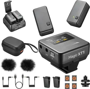 Magic XT1  Lavalier Microphone, Microphone for Camera (2 TX + 1 RX  Case), Mini Mic with Noise Cancellation, 16H , Touch Screen 200M/60ft