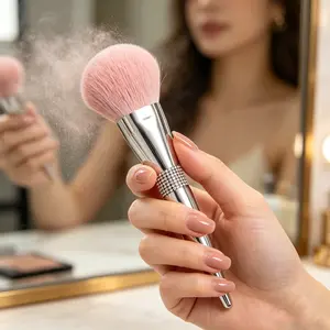 Single Silver Color Makeup Brush with Rhinestones, Soft Bristles, Girl's Makeup Tool, Elegant Design, Perfect for Daily Use