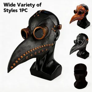 Pandemic Doctor Costume Mask, Plague Doctor PU Leather Long Nose Bird Beak Steampunk Halloween Role Play Party Event Props, Single Hole Ice Silk Headband