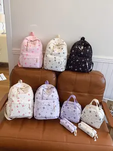 2026 New Three-Piece Set Trendy Casual Printed Backpack for Women, Large Capacity, Casual Travel Fashion, All-Over Print, Nylon Material, All Seasons