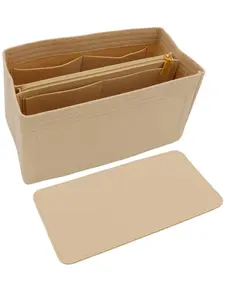 Felt Bag Organizer Insert with Zipper, Bag Shaper for Daily Travel, 1pc Solid Color Large Capacity Bag Organizer, Zipper Pocket