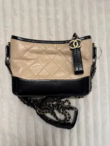 Pre-owned CHANEL lambskin Shoulder Bags Aged Calfskin Quilted Small Gabrielle Hobo Beige Black
