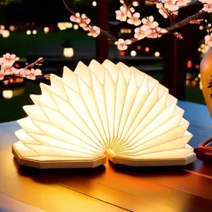 Japanese Paper Lamp Book Lamp, 3 Colors Light Mode Foldable Lamp, Bamboo Base Paper Lantern 1200mAh, Ideal as House Warming Spiritual Gifts, for Book Decor Zen Decor