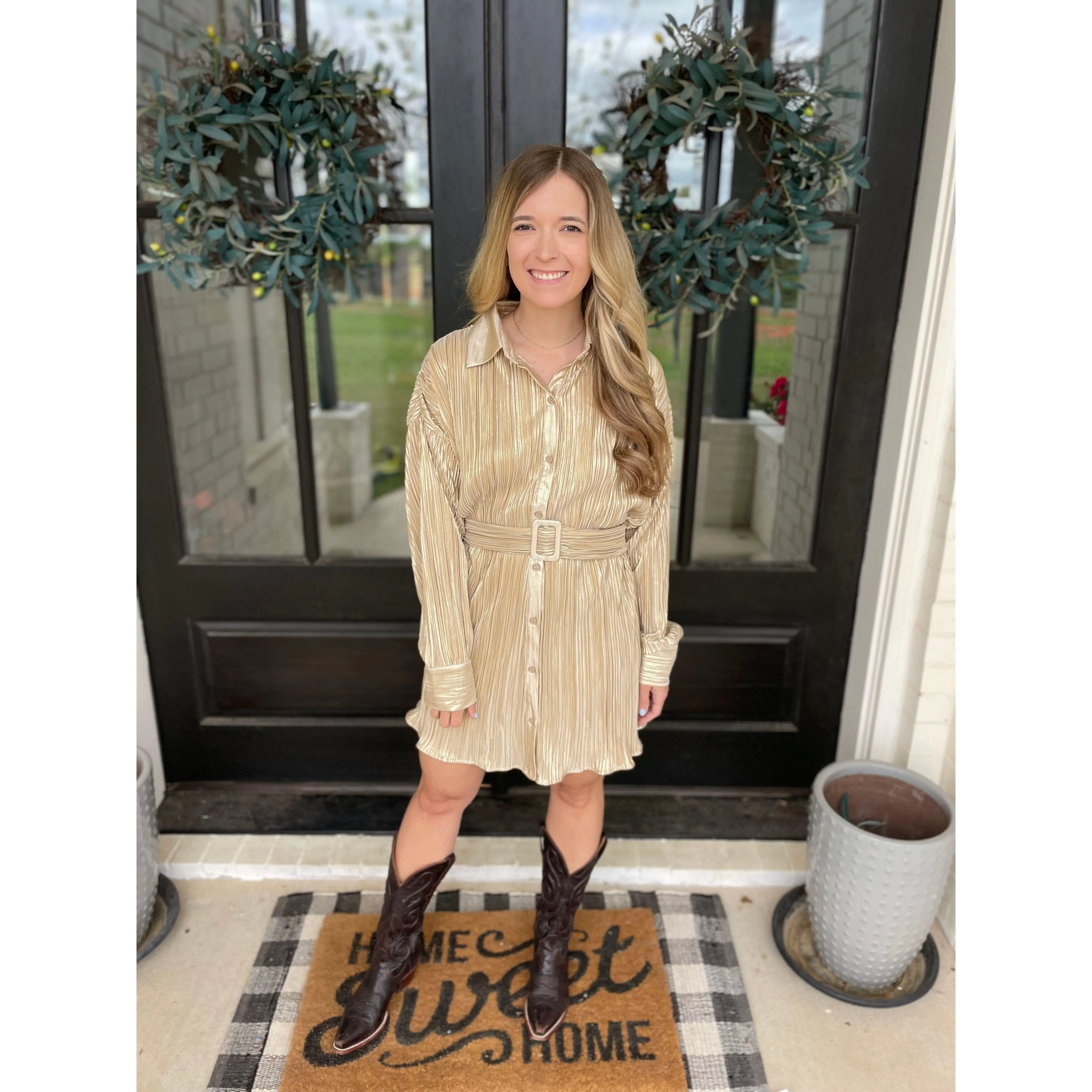 Gold Belted Dress