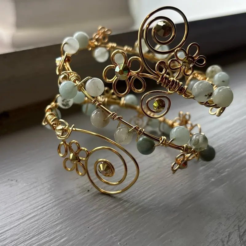 Smoky Quartz Gold Copper Wire Armband  Handcrafted by Adanya Renee