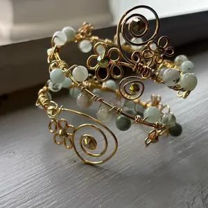 Smoky Quartz Gold Copper Wire Armband  Handcrafted by Adanya Renee