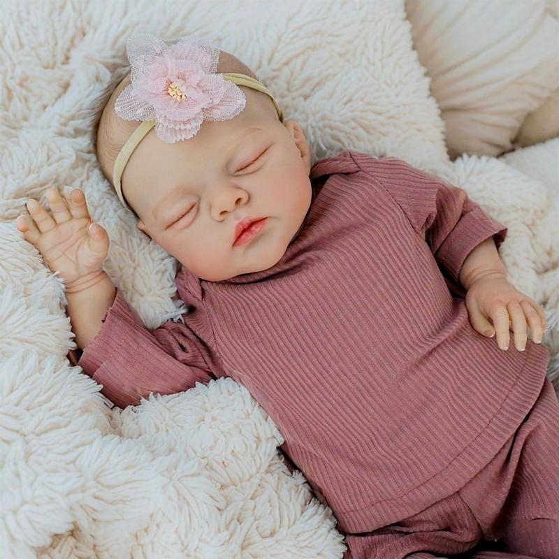 Reborn Dolls Eyes Closed 19 inch 48cm Realistic Reborn Baby Dolls Soft Cloth Body Newborn Babies with Set Clothes Painted Hair Chubby Face Doll Toy for Age 3+