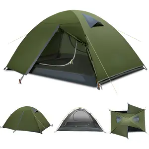 2-Persons Backpacking Tent: Waterproof Lightweight Camping Tent for Two People Hiking Outdoor Mountain with Aluminum Poles and Rainfly Green