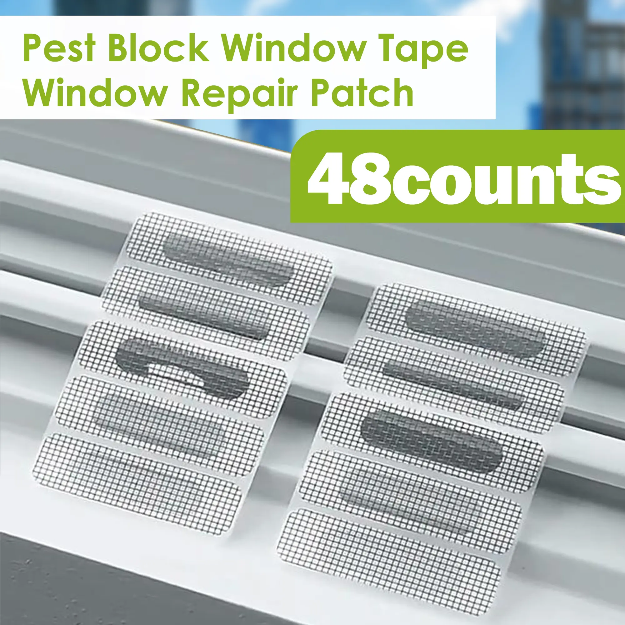 48 Counts Window Weep Hole Screen Patch, No-Drill Adhesive Water Guards, Sticky Fiberglass Mesh Repairs