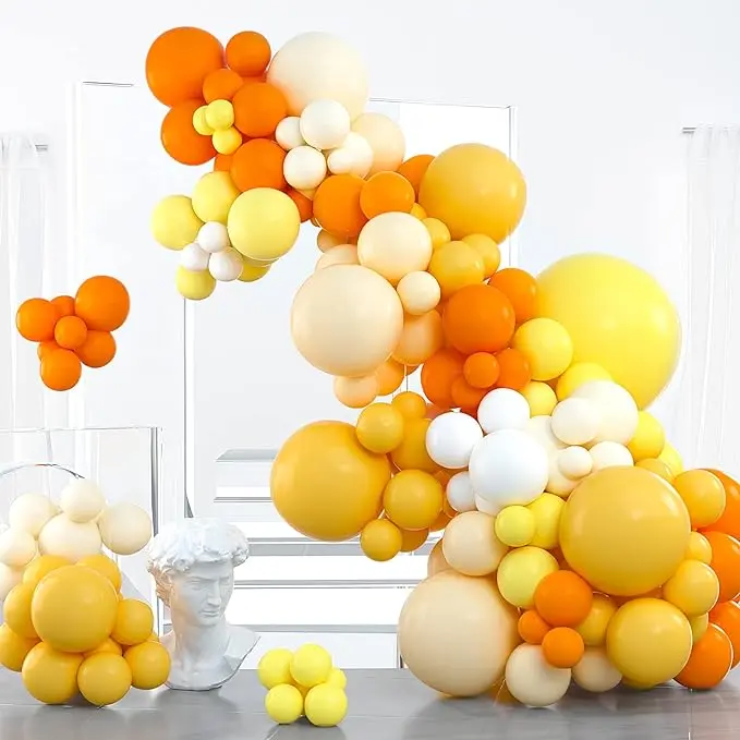 PartyWoo 100-Piece Round Yellow & Orange Rubber Balloon Garland Kit, 36/18/12/10/5 In Sizes for Balloon Arch Backdrop, Birthday Theme & Festive Decorations, Birthday Theme Balloons