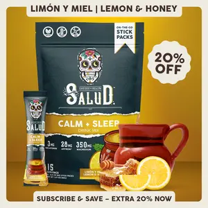 Salud 2-in-1 [Calm + Sleep – Lemon Honey] Nighttime Drink Mix, Agua Fresca, Melatonin, Magnesium, Saffron Extract, L-Theanine, Relaxation & Sleep Support, Non-GMO, Gluten Free, Vegan, Low Calorie, 1g Sugar (15 Servings)