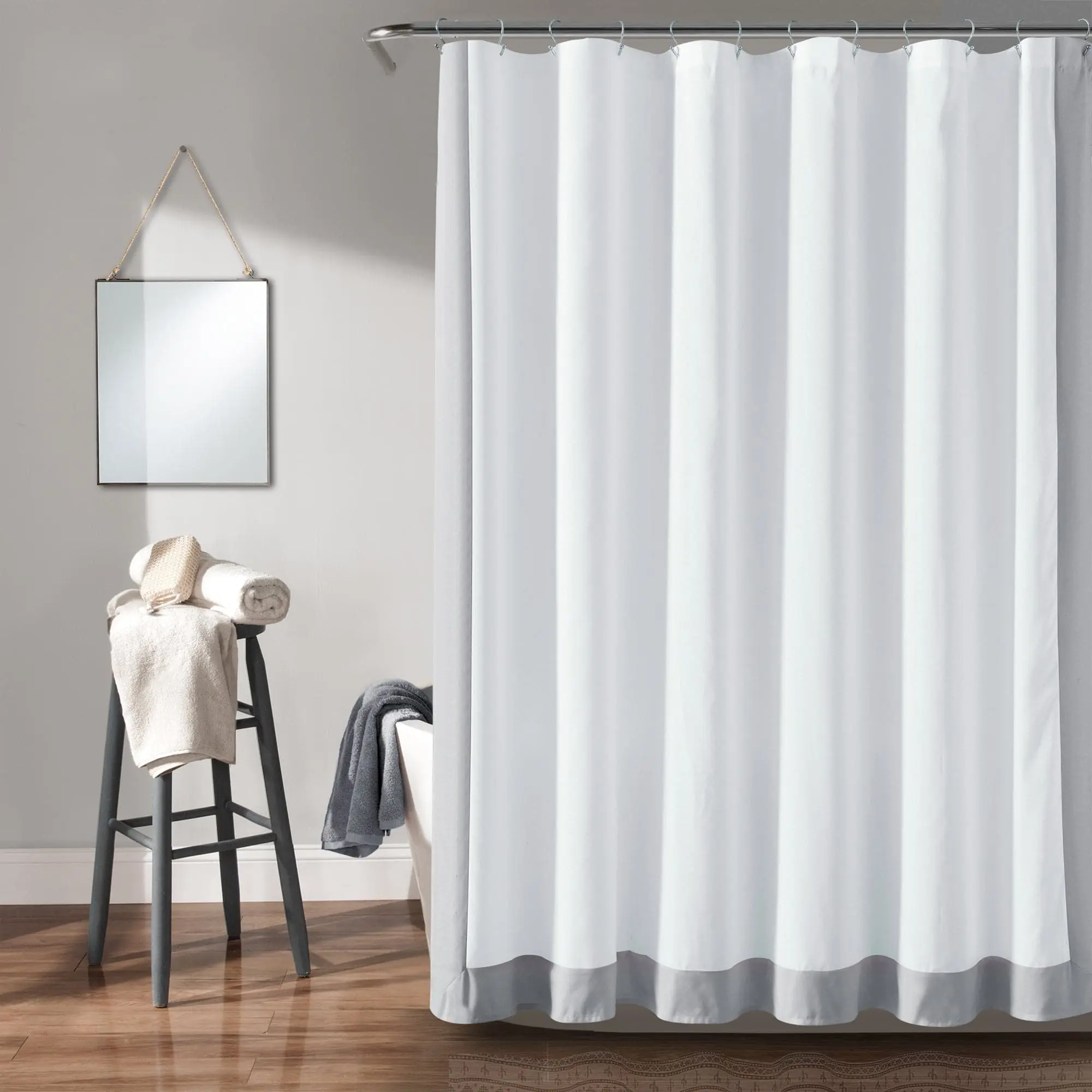 Lush Decor Block Border Print Fabric Shower Curtain - Modern Simple Design, Hanging Bathroom Accessory, Machine Washable, Cold Wash Compatible, Versatile for Multiple Styles, Shower Curtains, Bathrooms