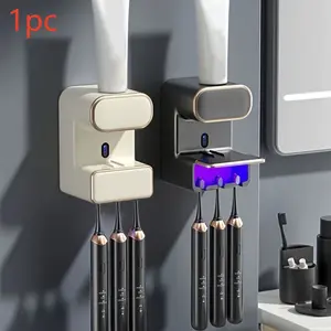 1pc Smart Automatic UV Toothbrush Sterilizer and Toothpaste Dispenser, USB Charging Wall Mounted Toothbrush Holder, Electric Toothpaste Squeezer With Sensor, 3 Slot Toothbrush Sanitizing Cleaner for Family Use, Free Punching, Bathroom Accessories