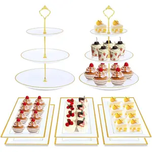 8PCS Plastic Cupcake Stands with Gold Rim, Dessert Display Stands Set for Wedding Birthday Party Baby ShowerTea Party