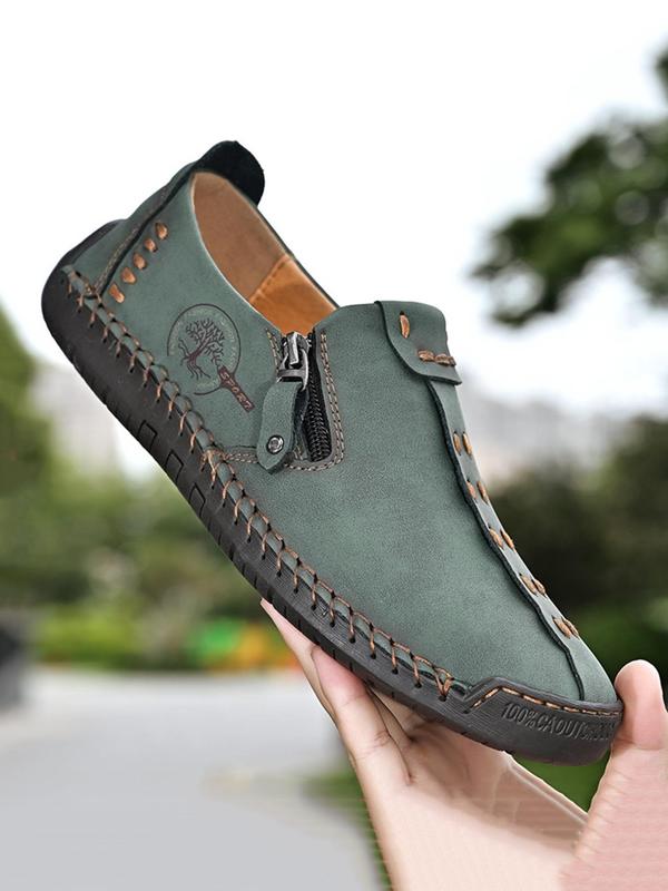 New Men's Casual Solid Color Zipper Side Walking Shoes, Fashionable Breathable Comfortable Sports Shoes for Outdoor, Male All-match Round Toe Shoes for Daily Wear