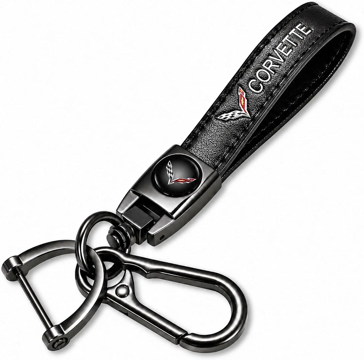 Genuine Leather Key Chain For Corvette C4 C6 C5 C7 C8 Z06 Keychain KeyRing For Men And Woman Accessories Black