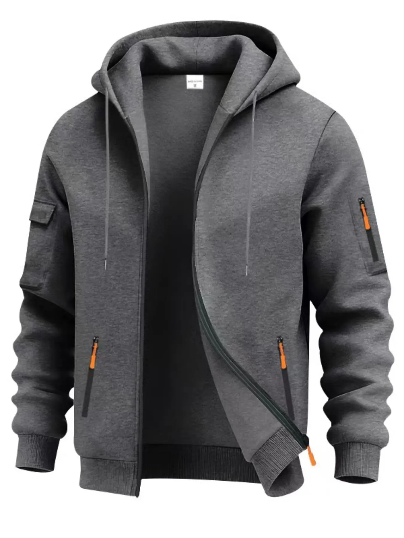 Men's Autumn Winter Hoodie Sweatshirts - Full Zip Cargo Casual Style, waterproof function, windproof, warm, Elastic, Multi-Pocket with Contrast Zippers, Long Sleeve
