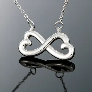 14K White Gold Finish Endless Love Infinity Heart Necklace with Gift Box