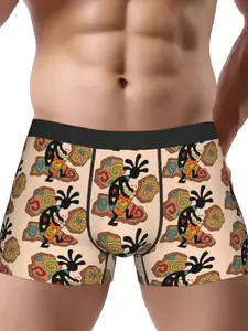 BIIHUDU Kokopelli Indian Rain God Printed Underwear - Vibrant Southwestern Tribal Design Polyester Briefs, Mid-Stretch Comfor