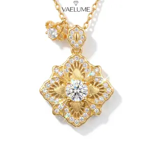 VAELUME Vintage Italian Style 18K Gold Plated Filigree Clover Necklace ,Brushed Silk Texture 5A VVS Zircon Pendant ,Perfect for Daily Wear, Anniversaries,Birthday Gift for Women and Girls# N0031