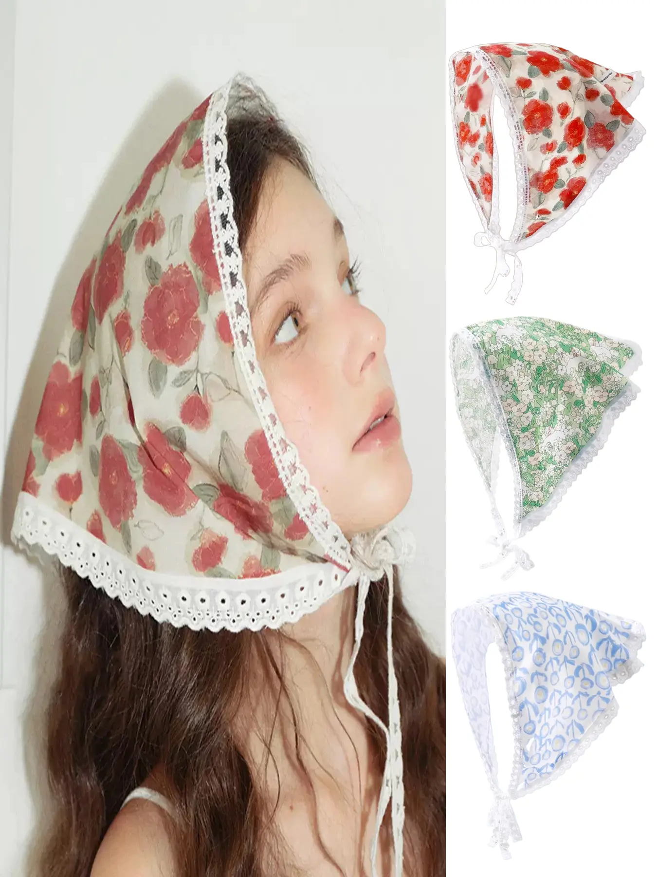 Women's Elegant French Style Triangle Scarf, Floral Print Scarf, Smooth Fabric Head Wrap, Fitted Design for All Seasons, Perfect Hair Decoration Accessory