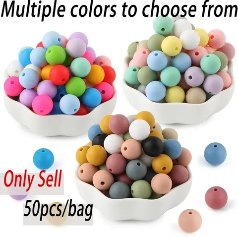 Silicone Beads Kit, 50 Pcs 15 mm Silicone Bead Set, DIY Beading & Jewelry Making Supplies for Keychains, Necklaces and Jewelry Crafts, Beads Charms