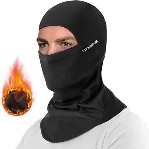 ROCKBROS Hyperwarm Polyester Fleece Hooded Full Balaclava Ski Face Mask - Windproof Thermal Face Cover Neck Warmer for Men, Soft Milk-Like Touch, Helmet-Ready Fit, UV Blocking, Outdoor Biking Skiing Gear, Protects from Dust