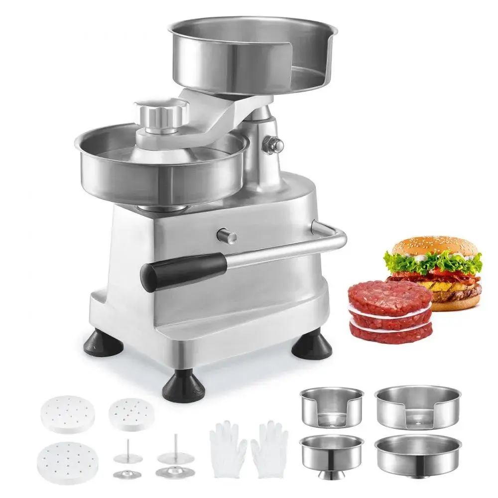 Commercial Heavy-Duty Stainless Steel Burger Patty Maker – 3-in-1 Convertible Molds (4"/5"/6"), Includes 1500 Patty Papers, Professional Meat Forming Press Machine