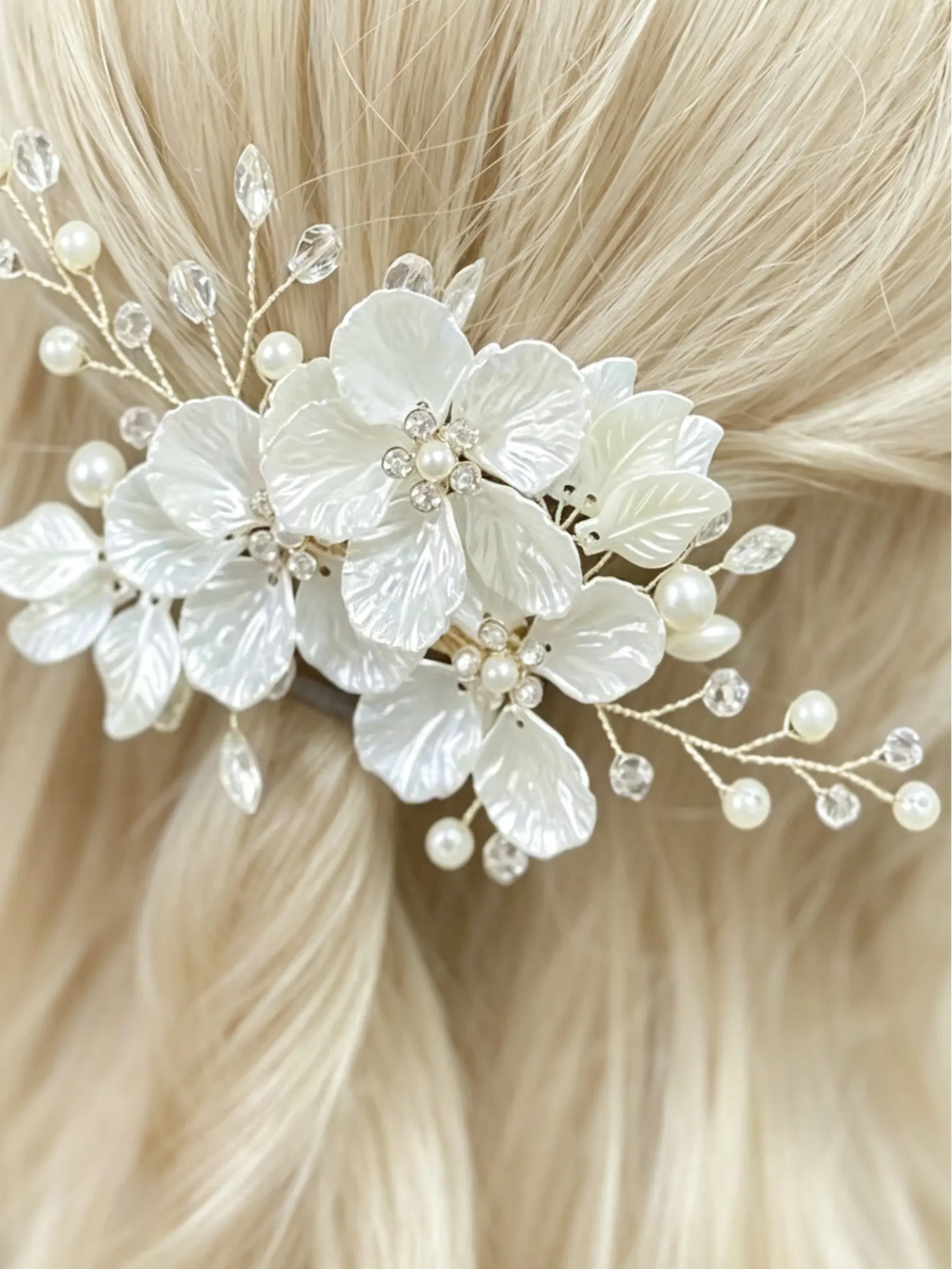 Elegant White Pearl Floral Hair Clip for Women – Faux Pearl Flower Bridal Hair Accessories for Wedding, Party, Diwali, Thanksgiving & Christmas – Vintage Romantic Hair Pin Gift for Mother, Wife, Girlfriend