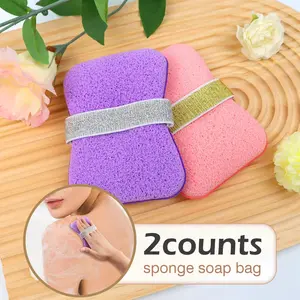 2 Counts Sponge Soap Saver Pouch - Exfoliating Loofah Bath Bag for Rich Lather, Gentle Skin Scrubbing, Eco-Friendly Soap Storage, Easy to Use with Hanging Loop