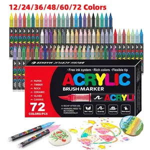 12-72 Color Acrylic Marker Set, Professional Acrylic Painting Markers, Liquid Flow Markers with Brush Tips for Wood, Rock, Canvas, Glass, Ceramic, DIY Crafts, Adult Coloring, Painting Supplies Kit