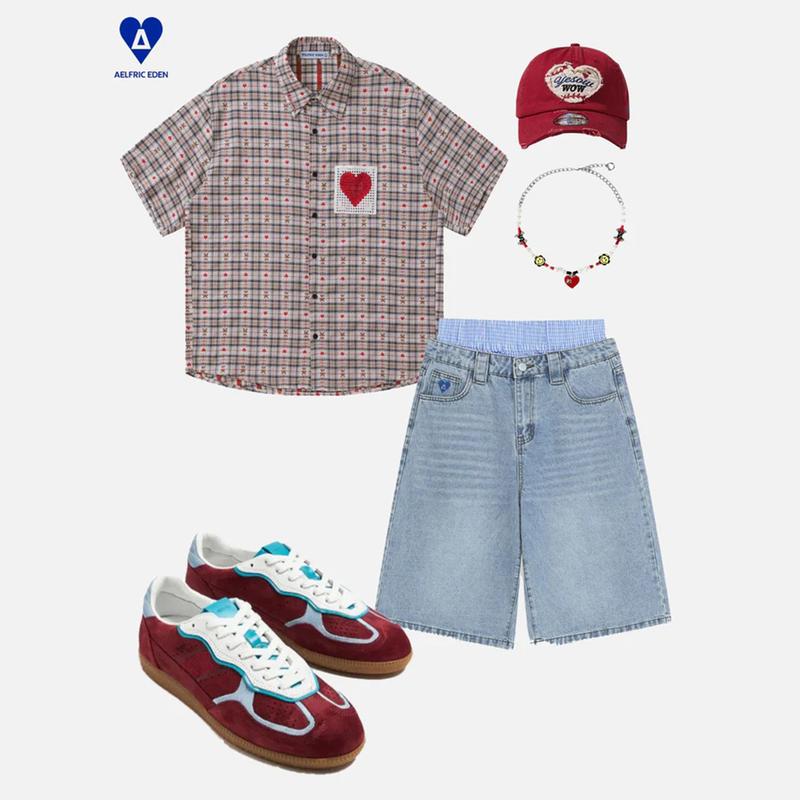 Aelfric Eden Double Waist Loose Sagging Jorts Baggy Denim Jorts High Waist Stretchy Straight Wide Leg Jorts Light Wash Shorts