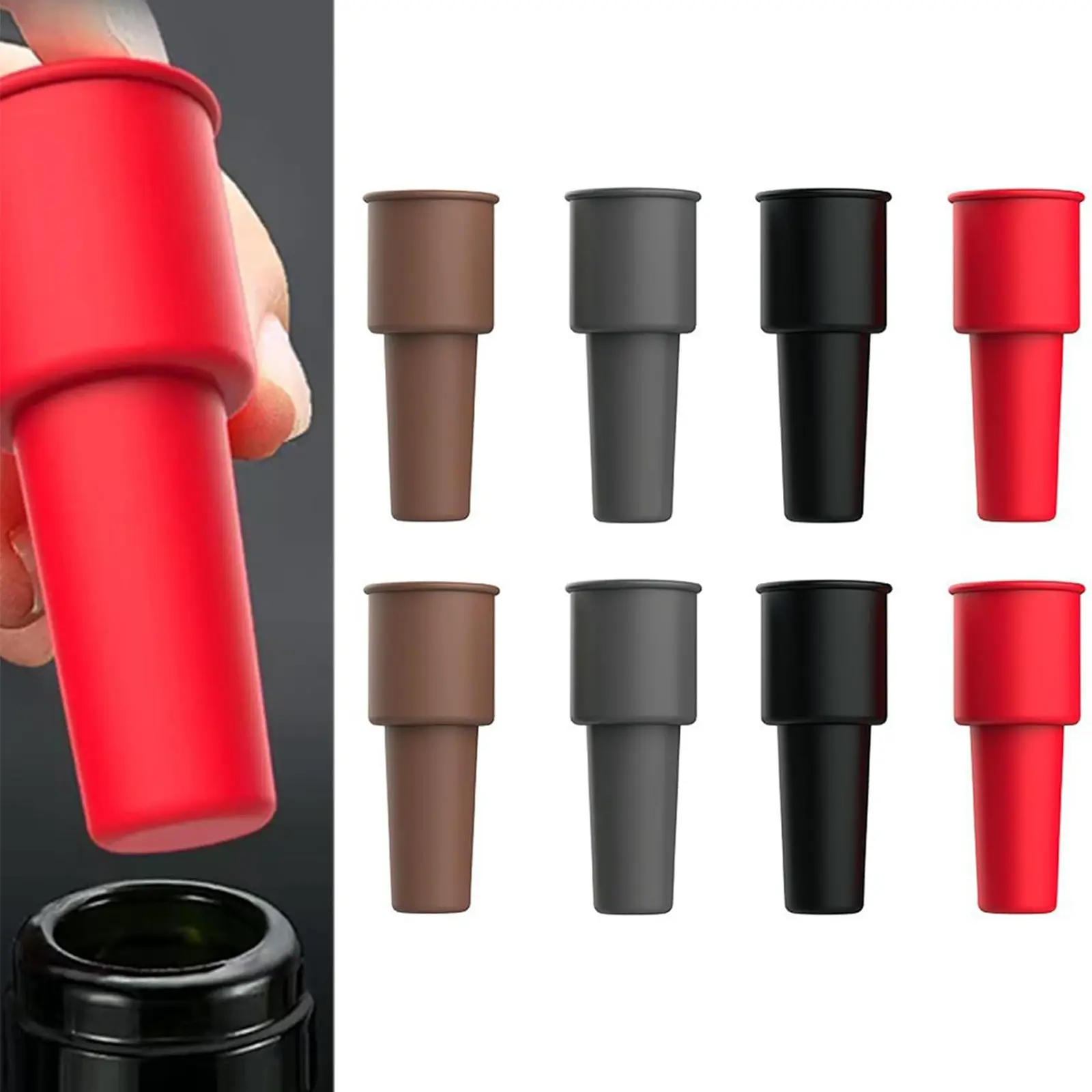 8Pcs Reusable Silicone Wine Stoppers, Soft Bottle Seal Plugs with Grip Top, Unbreakable Bottle Corks for Wine & Champagne Fresh Keeping
